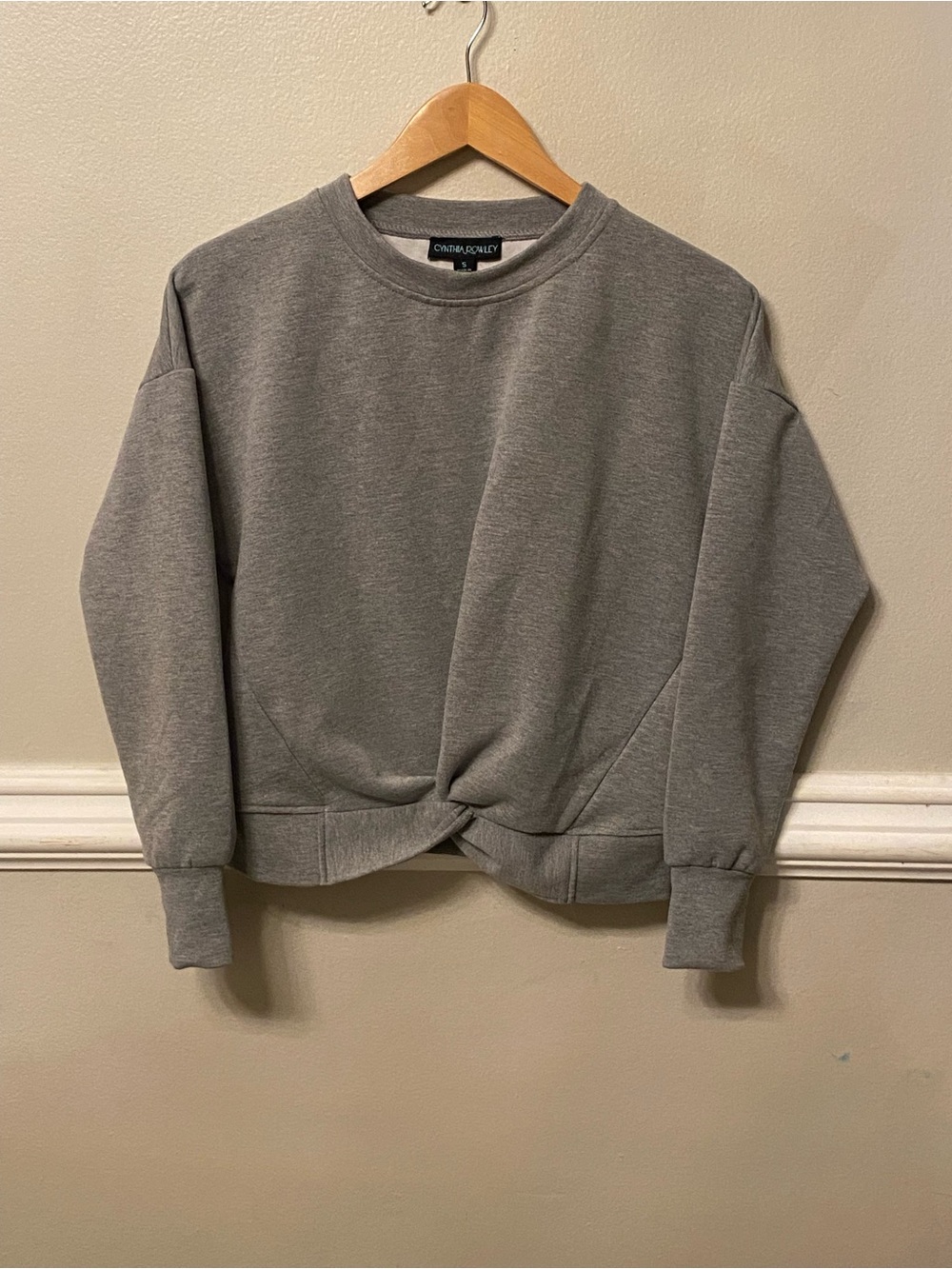 Cynthia Rowley Gray Twist-Front Crewneck Sweater